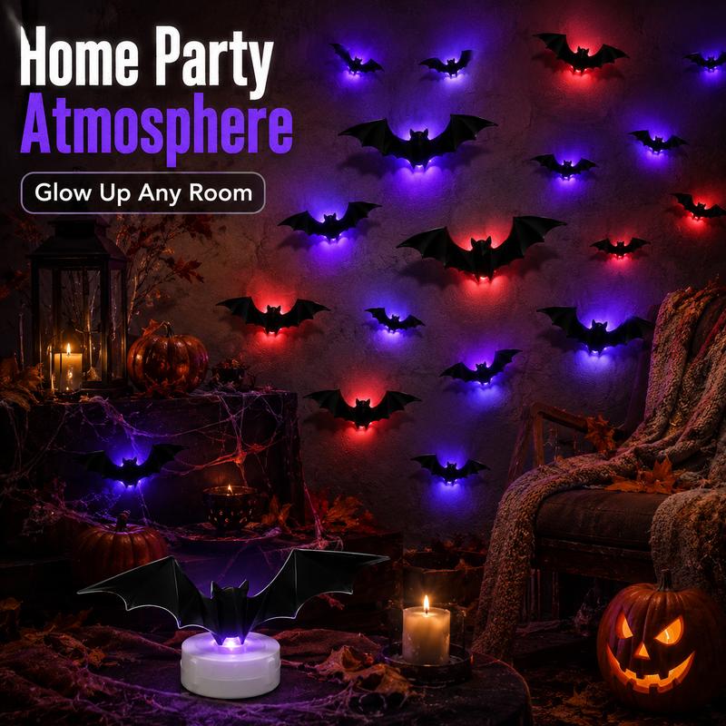 3D Halloween LED Bat Wall Stickers Glowing Flashing Spooky Party Decor
