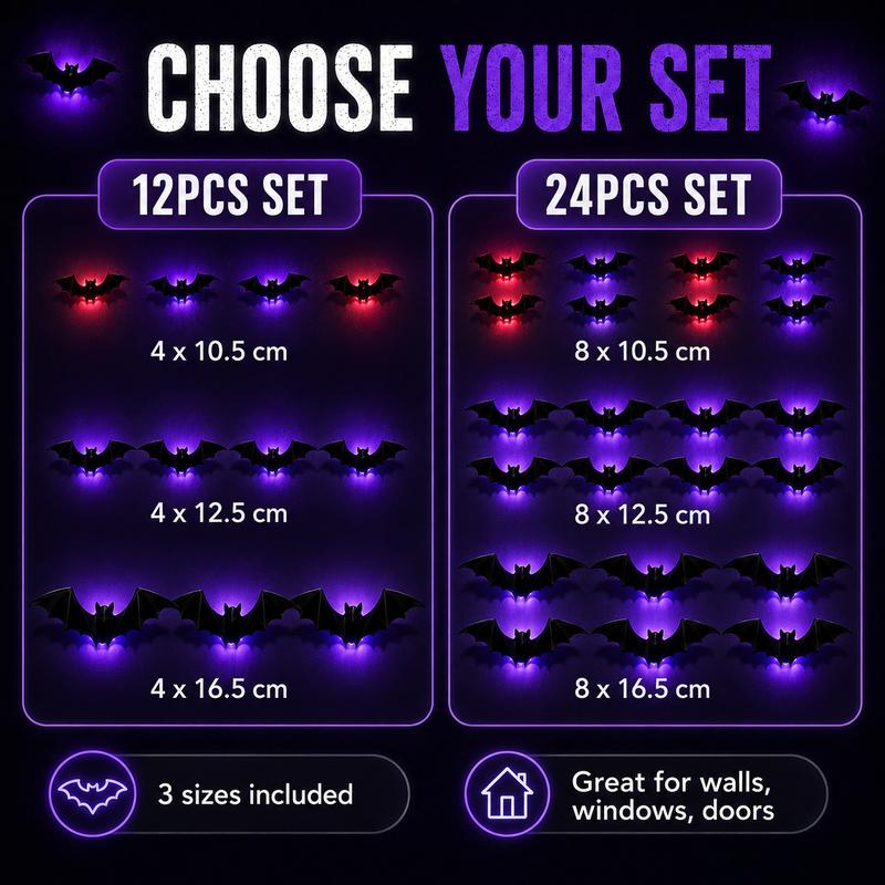 3D Halloween LED Bat Wall Stickers Glowing Flashing Spooky Party Decor